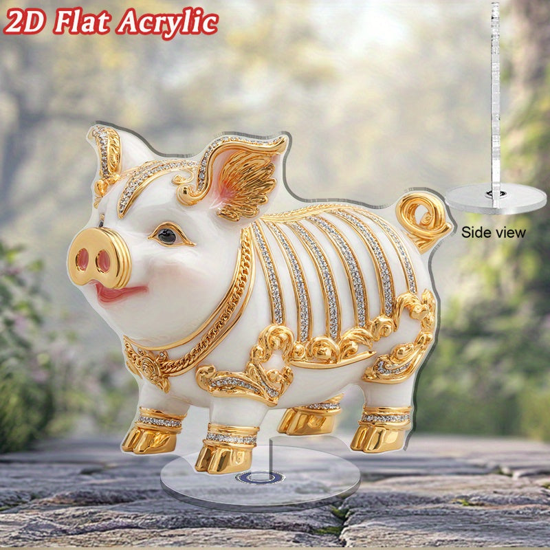 Cochon porte-bonheur en acrylique 2D, socle rotatif