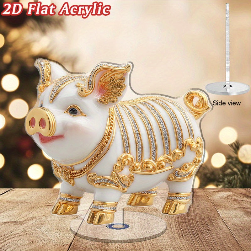 Cochon porte-bonheur en acrylique 2D, socle rotatif