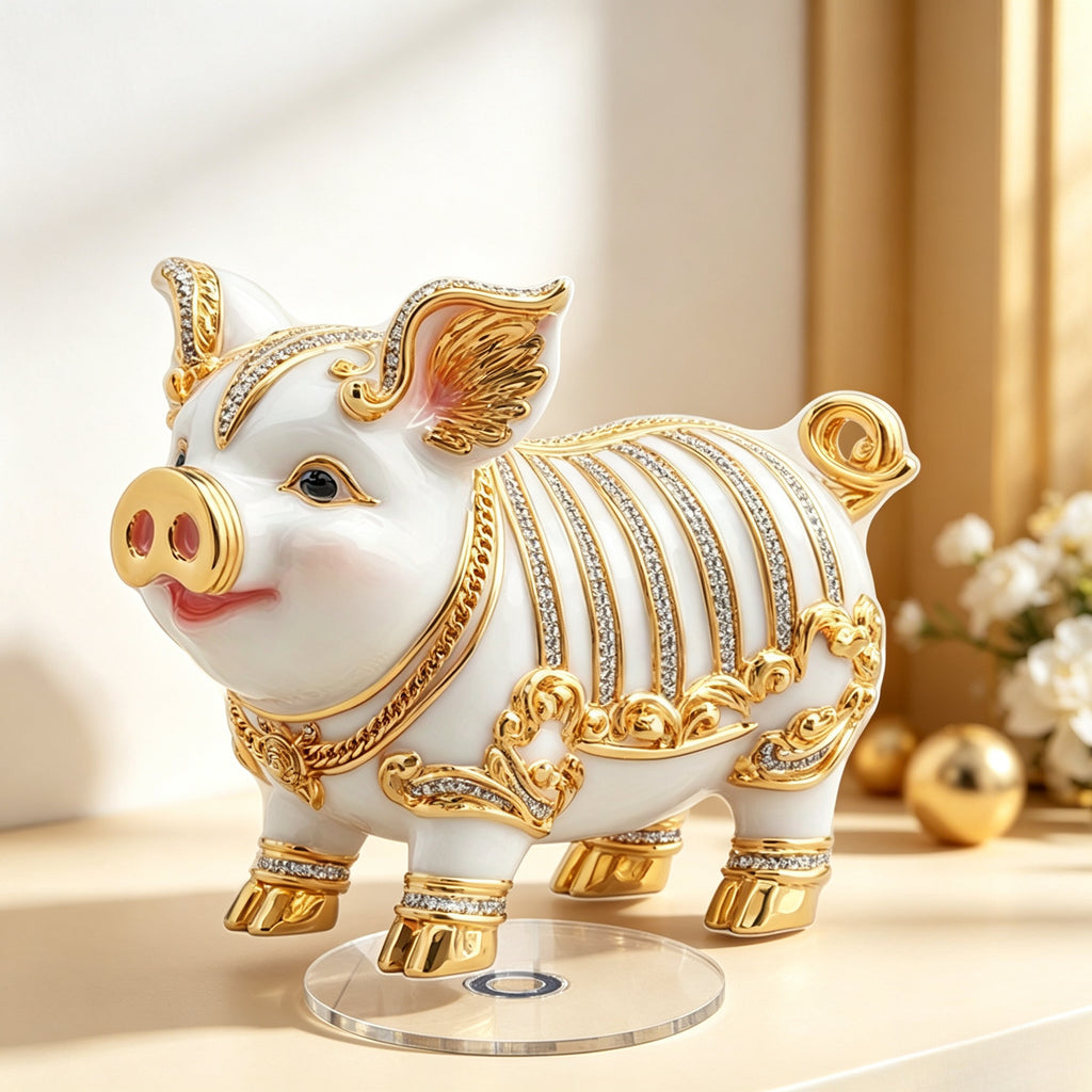 Cochon porte-bonheur en acrylique 2D, socle rotatif