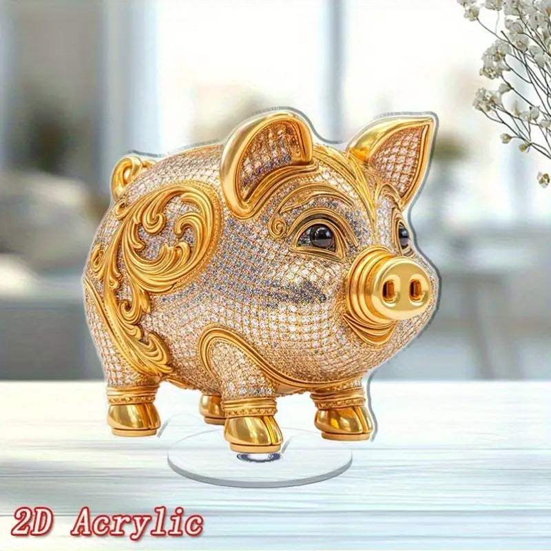 Cochon serti en acrylique 2D, décoration plate à poser