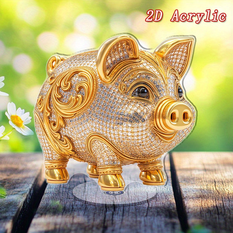 Cochon serti en acrylique 2D, décoration plate à poser