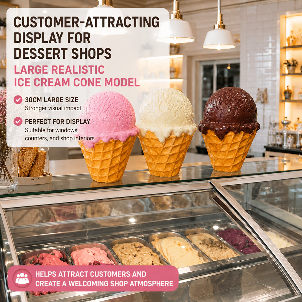 Cornet de glace factice 28 cm — décor de vitrine à pièces
