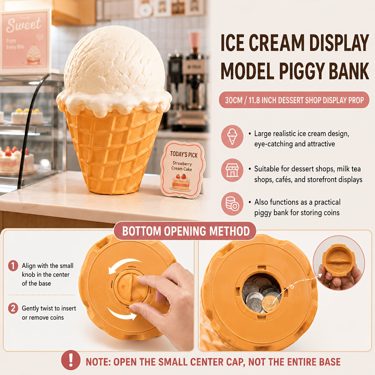 Cornet de glace factice 28 cm — décor de vitrine à pièces