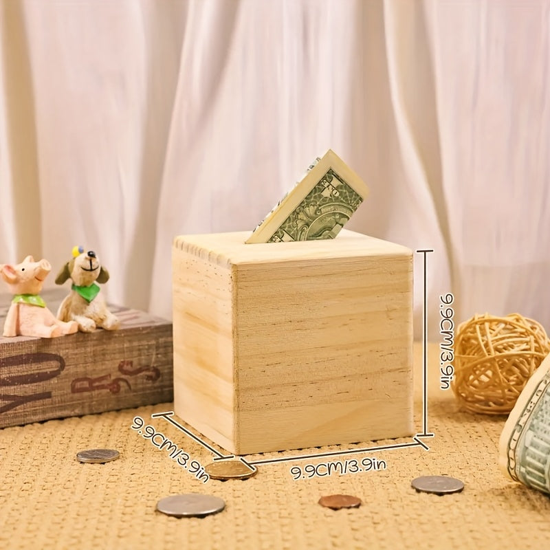 Petite tirelire en bois 9, motifs de chantier imprimés
