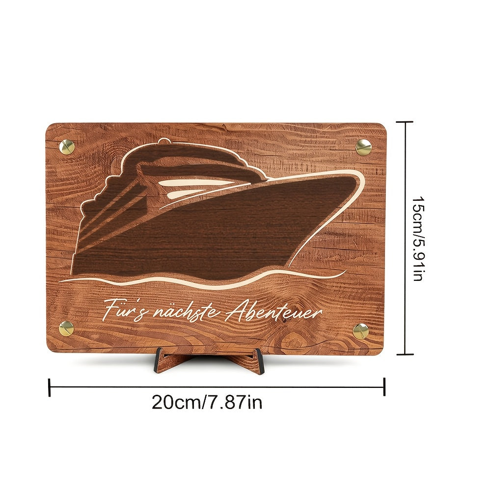 Plaque en bois paquebot sur socle, esprit nautique rétro