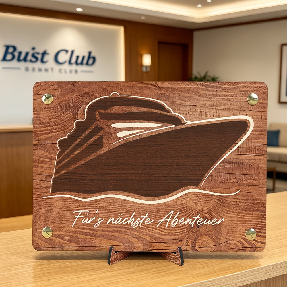 Plaque en bois paquebot sur socle, esprit nautique rétro