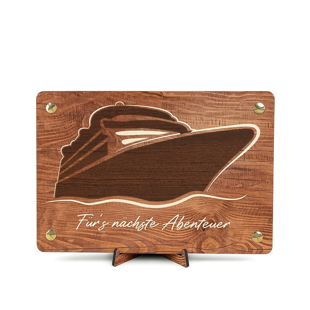 Plaque en bois paquebot sur socle, esprit nautique rétro