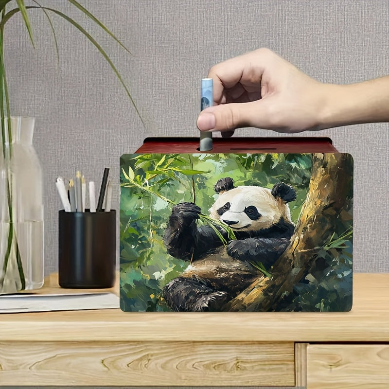 Tirelire 1 pice en bois artisanale sur le thme du panda gant mangeant du bambou  Conception de nid douillet  la lueur des bougies  Bote de rangement dargent rutilisable marron fonc  Idale pour la dcoration de la maison du bureau et comme cad