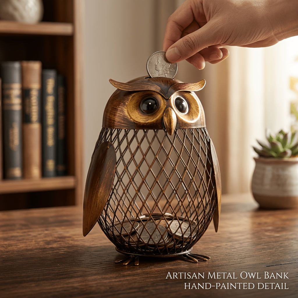 Tirelire en forme de hibou 1pc tirelire en mtal anticorrosion faite  la main avec motif de hibou de dessin anim dcoration intrieure rtro marron fonc cadeau parfait pour les anniversaires Nol la rentre scolaire dcoration lgante de hibou 