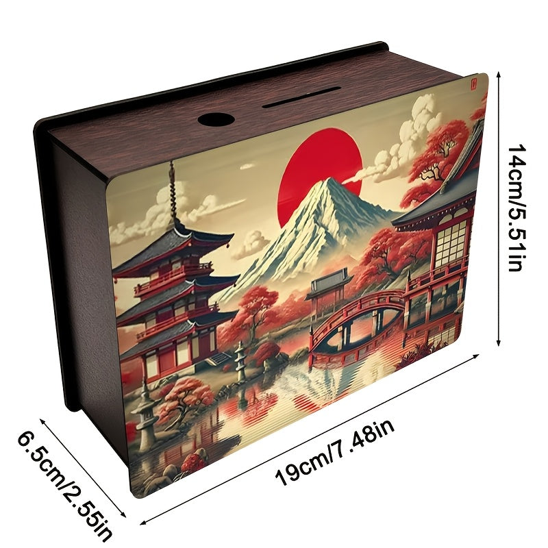 1 Tirelire en Bois Artisanale Thme Mont Fuji et Fleurs de Cerisier  Design Nid Douillet  la Lueur des Bougies  Bote de Stockage dArgent Rutilisable Marron Fonc  Idale pour la Dcoration de la Maison du Bureau et Cadeaux de Mariage  Cadeau Parf