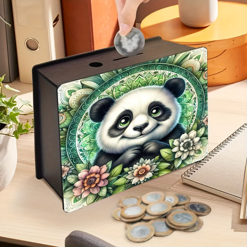 1 Tirelire en Bois Fait Main Thme Panda Mignon  Design Confortable de Nid  la Lueur des Bougies  Bote de Stockage dArgent Rutilisable Marron Fonc pour Dcoration de Maison Bureau et Cadeaux de Mariage Idal pour la Fte des Mres Nol Hallowee
