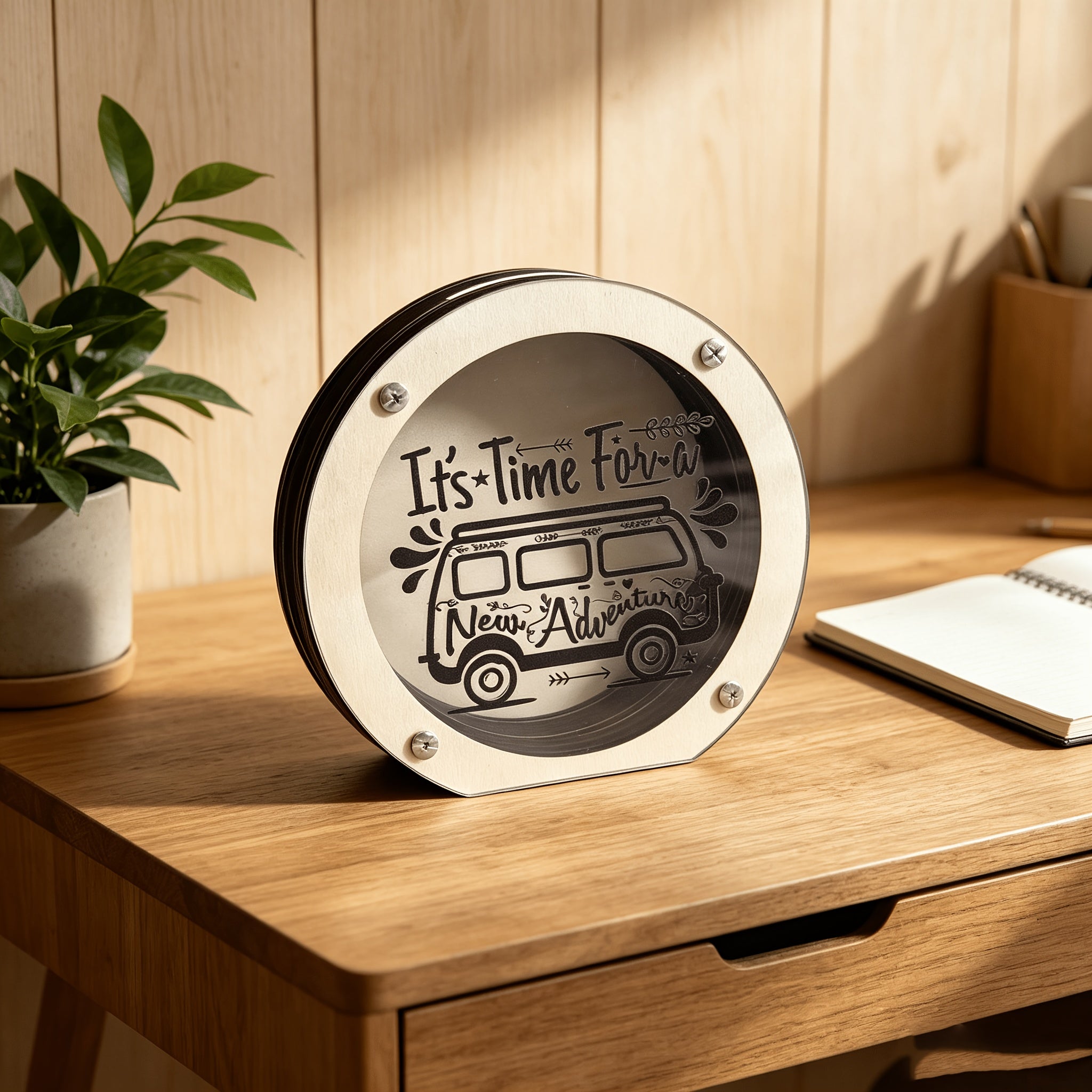 Tirelire en bois 2D plate Il est temps de commencer une nouvelle aventure avec fente pour pices  Fentre en vinyle transparent dcoration de bureau rustique idale comme cadeau danniversaire pour les amis et la famille