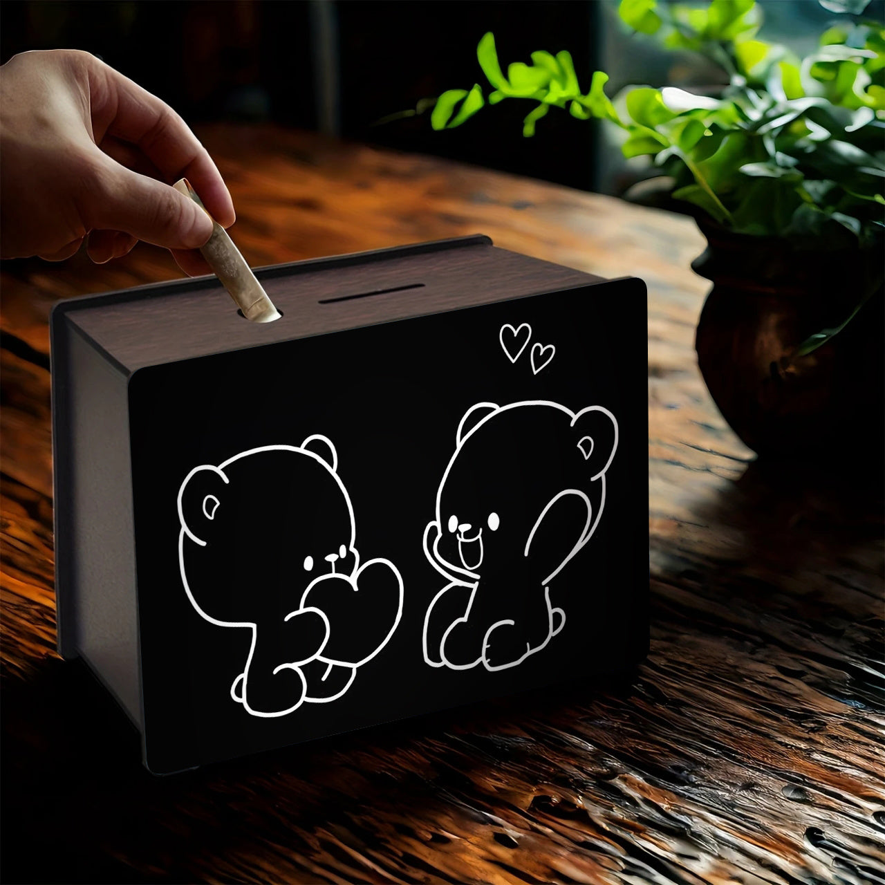 1pc Tirelire en bois Bote  pices en bois rutilisable Ornement en bois fait main Dcoration intrieure Dcoration de salon familial ou de bureau Essentiel pour ranger les pices Cadeau idal Rangement de pices rectangulaire plat 2D