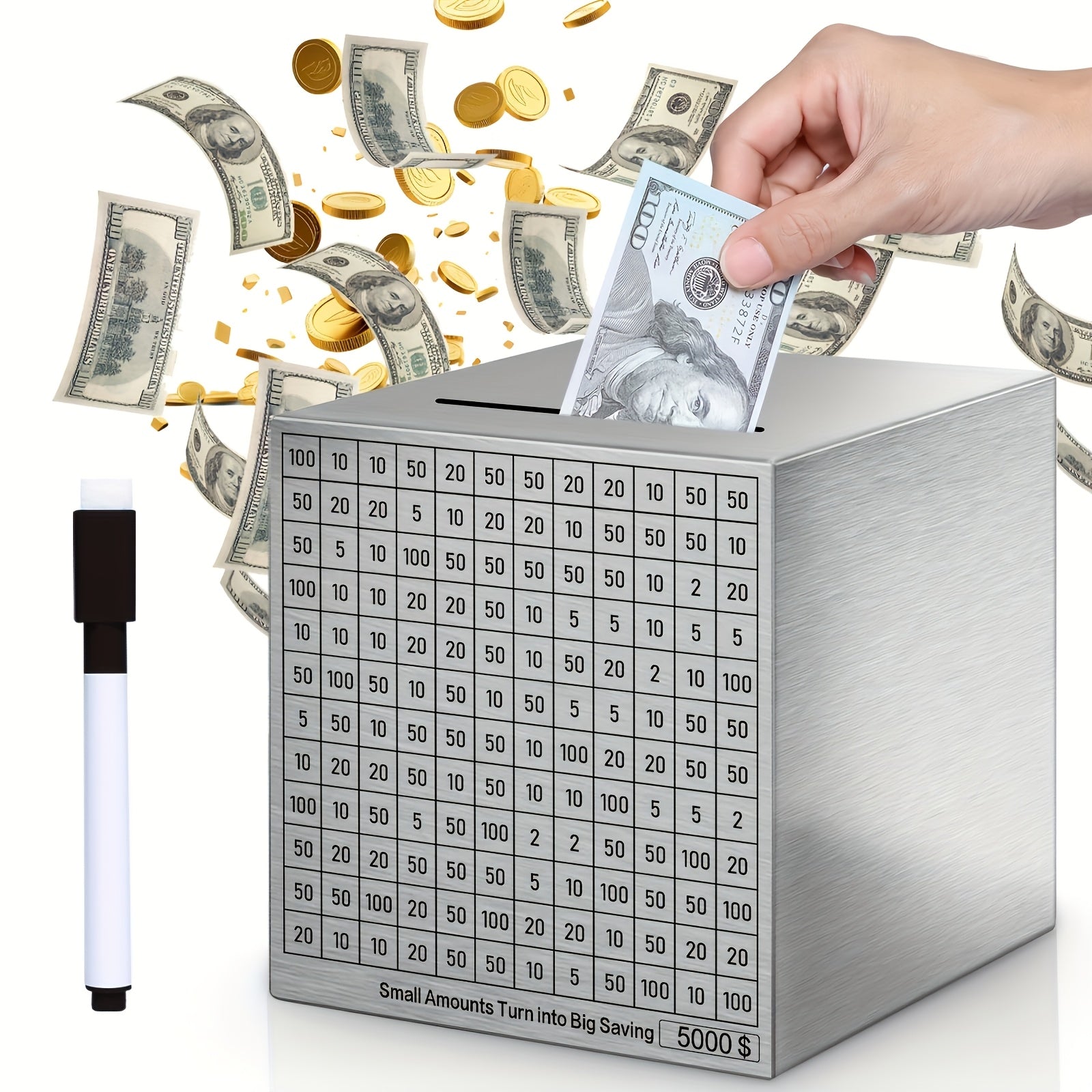 Tirelire Artisanat en Acier Inoxydable Banque dpargne ducative Grande Tirelire paisse en Acier Inoxydable Comptable pour Pices de Monnaie Banque pour Billets et Pices pour Objectifs Financiers Tirelire pour Adolescents et Adultes Parfaite comm