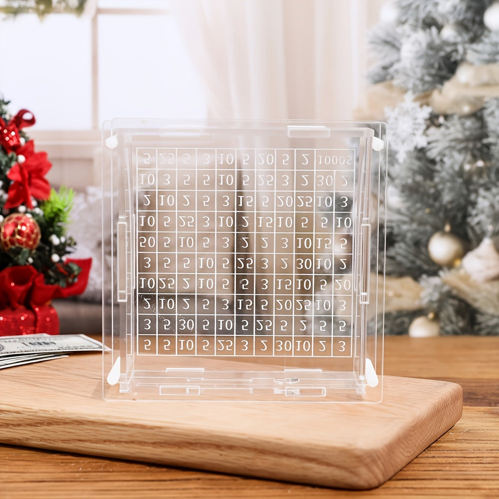 Tirelire acrylique défi d'épargne — grille de cent cases