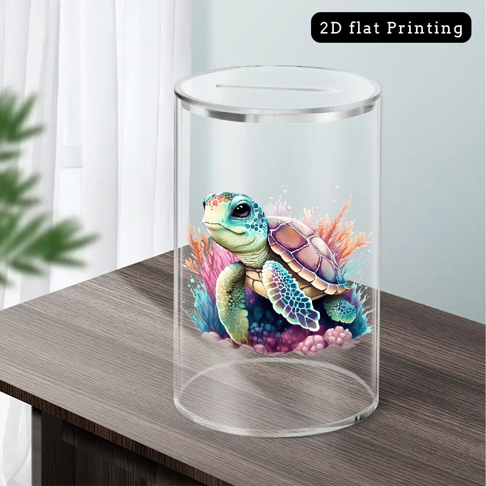 Tirelire acrylique limpide — Tortue de mer à l'aquarelle