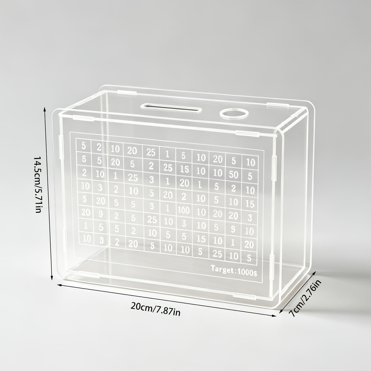 Tirelire acrylique transparente, grille de défi à cocher
