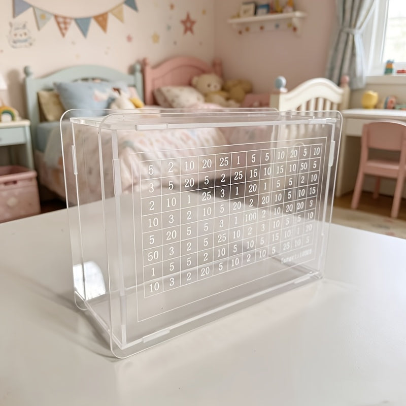 Tirelire acrylique transparente, grille de défi à cocher