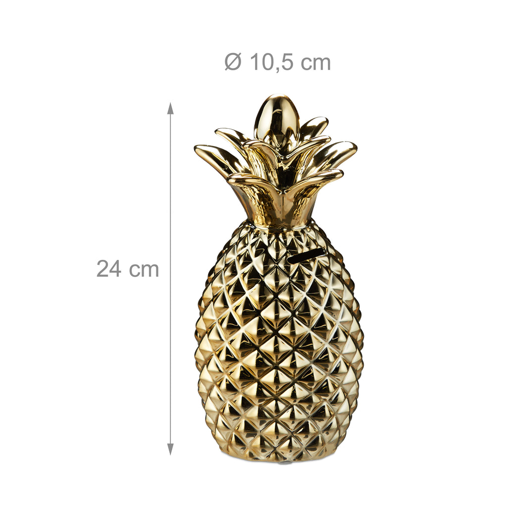 Tirelire ananas doré en céramique émaillée — 24 cm de haut
