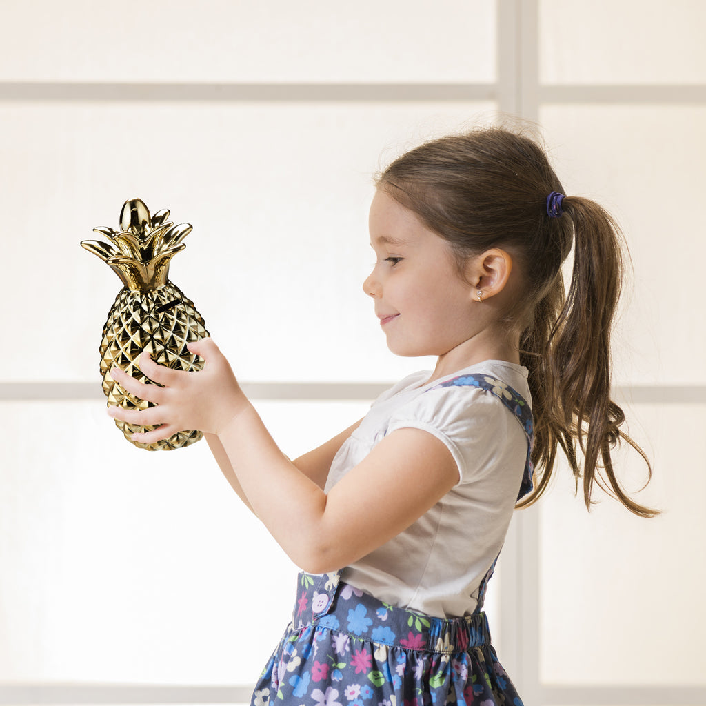 Tirelire ananas doré en céramique émaillée — 24 cm de haut