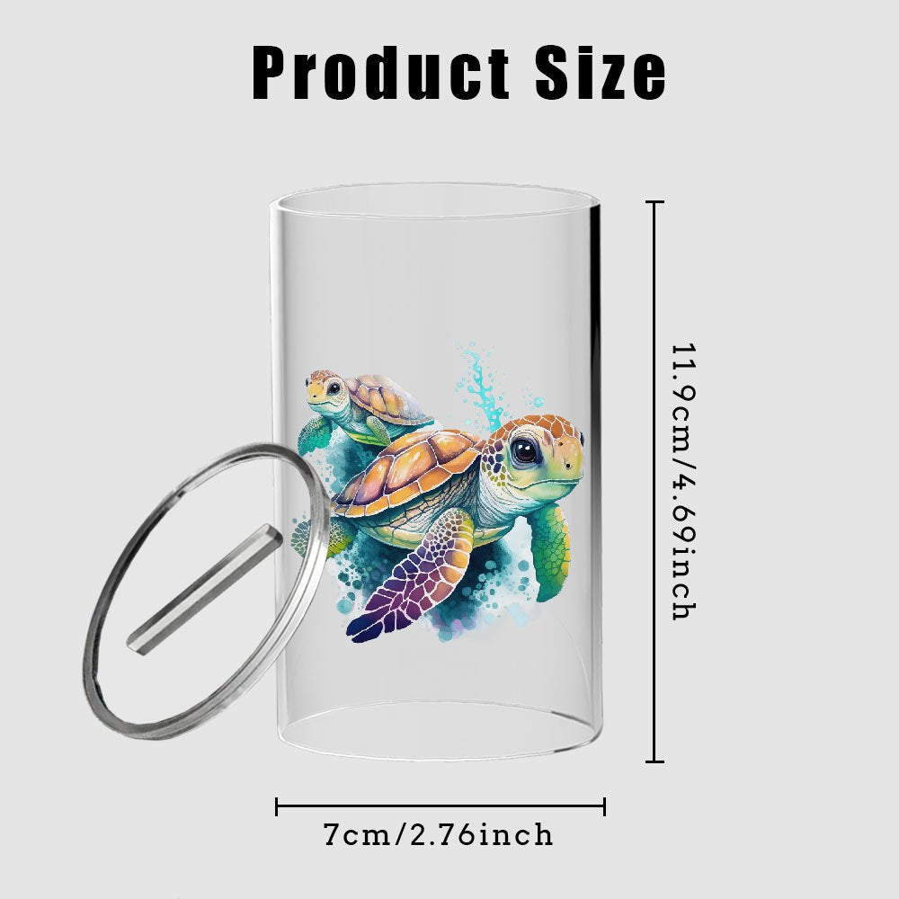 Tirelire baril en acrylique — Deux tortues nageant, 11,9 cm