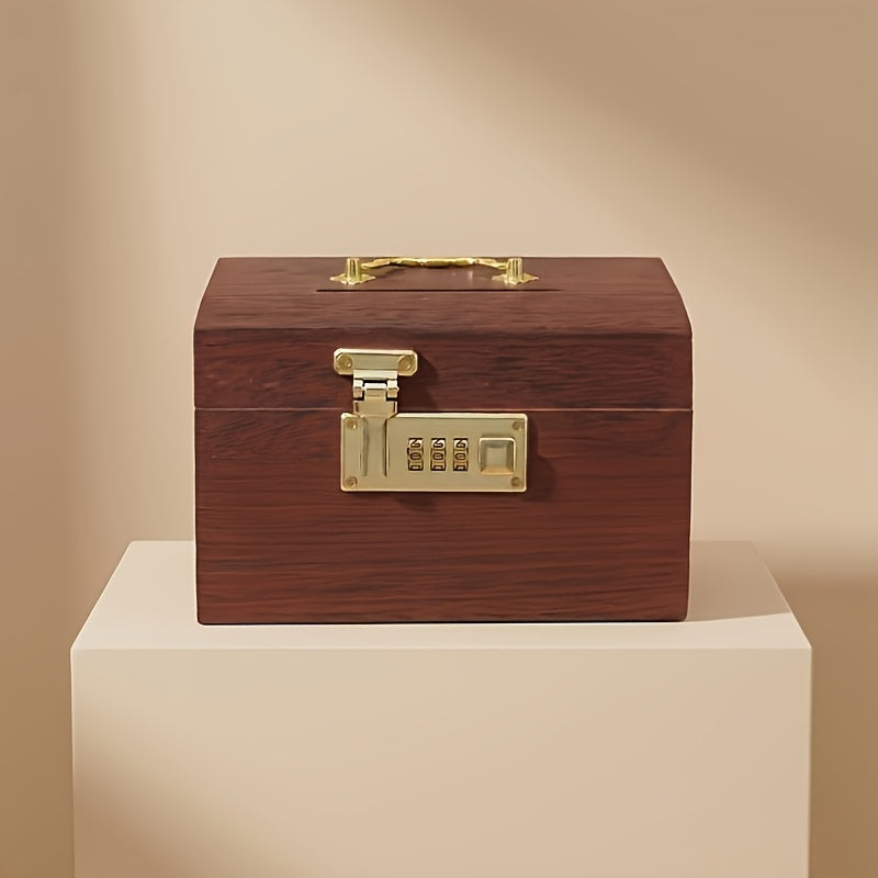 Tirelire en bois à code, coffret rétro à ferrures