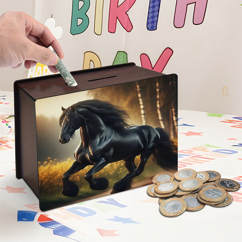 Tirelire coffret en bois à motif cheval, large