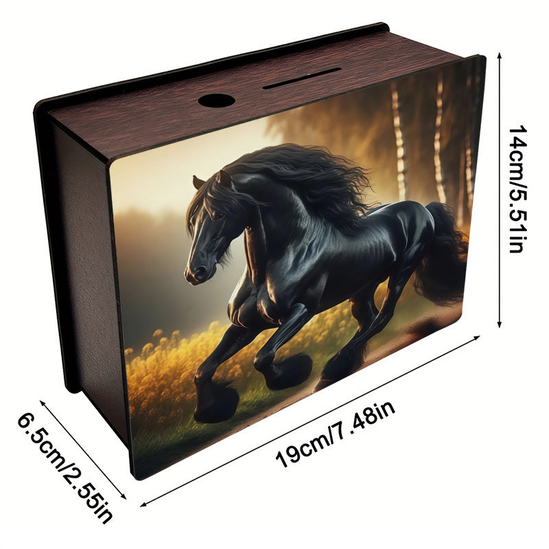Tirelire coffret en bois à motif cheval, large