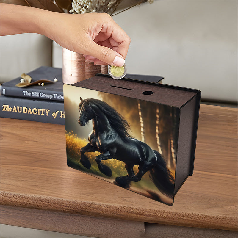 Tirelire coffret en bois à motif cheval, large