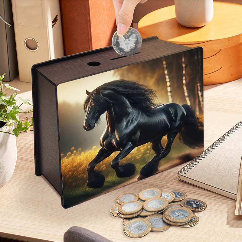 Tirelire coffret en bois à motif cheval, large
