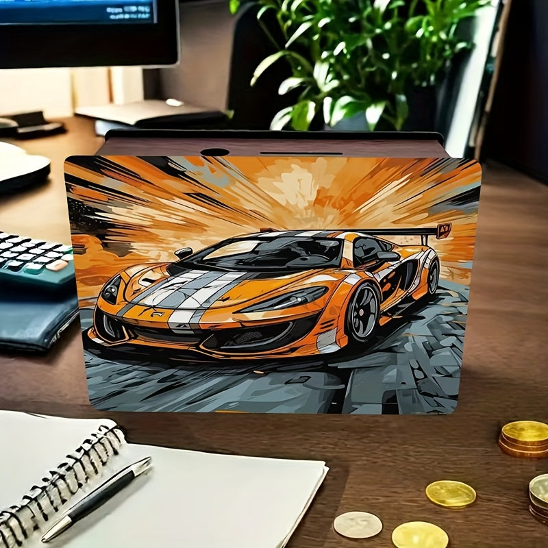 Tirelire en bois 19 cm — coupé orange en bande dessinée