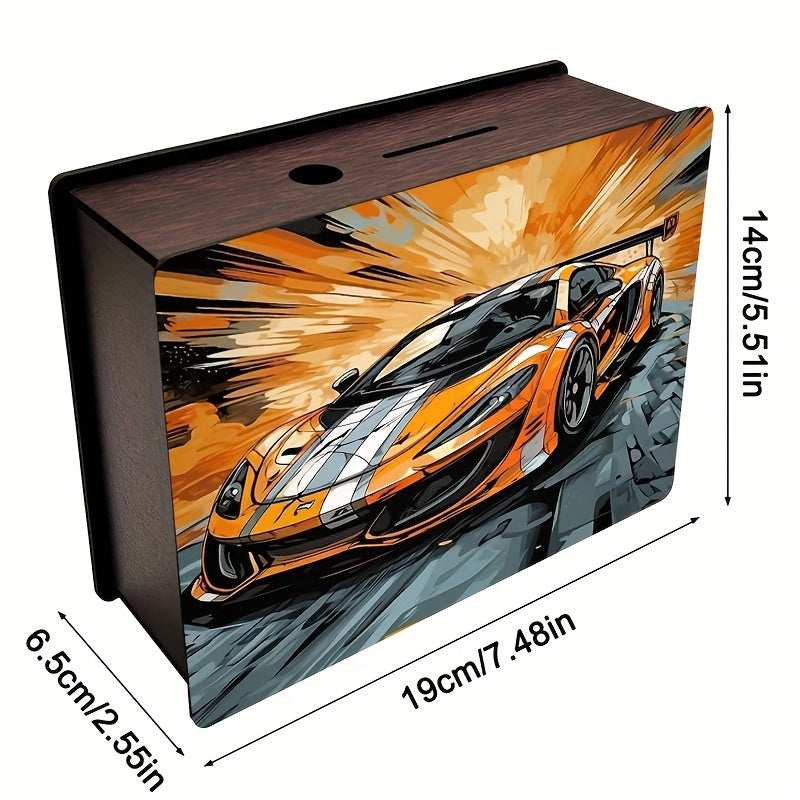 Tirelire en bois 19 cm — coupé orange en bande dessinée