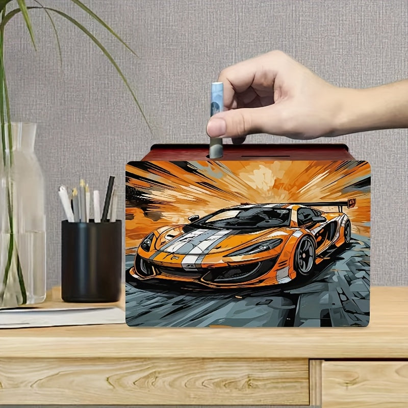 Tirelire en bois 19 cm — coupé orange en bande dessinée