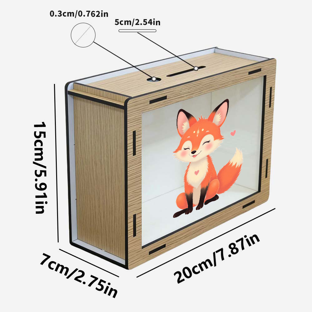 Tirelire en bois à fenêtre acrylique et grille d'objectif