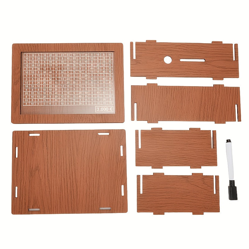 Tirelire en bois à grille effaçable, objectif 3000 ou 5000 €