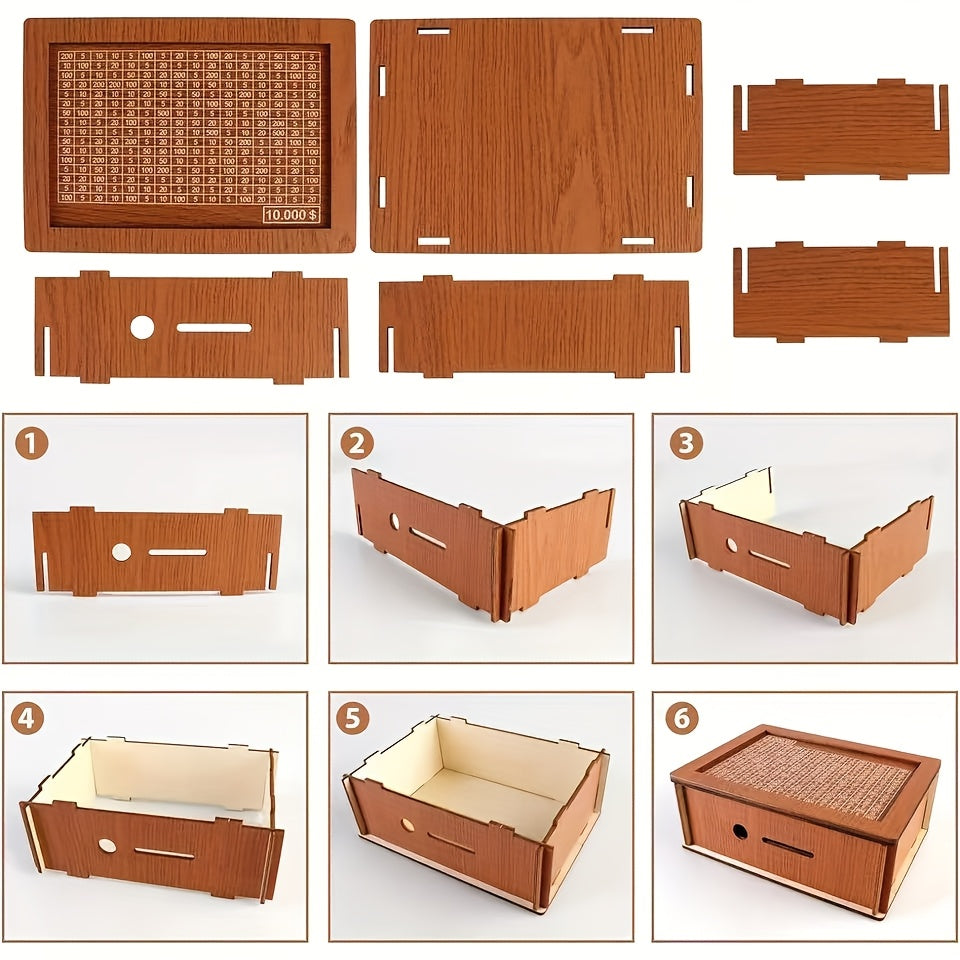 Tirelire en bois avec grille d'objectif d'épargne à cocher