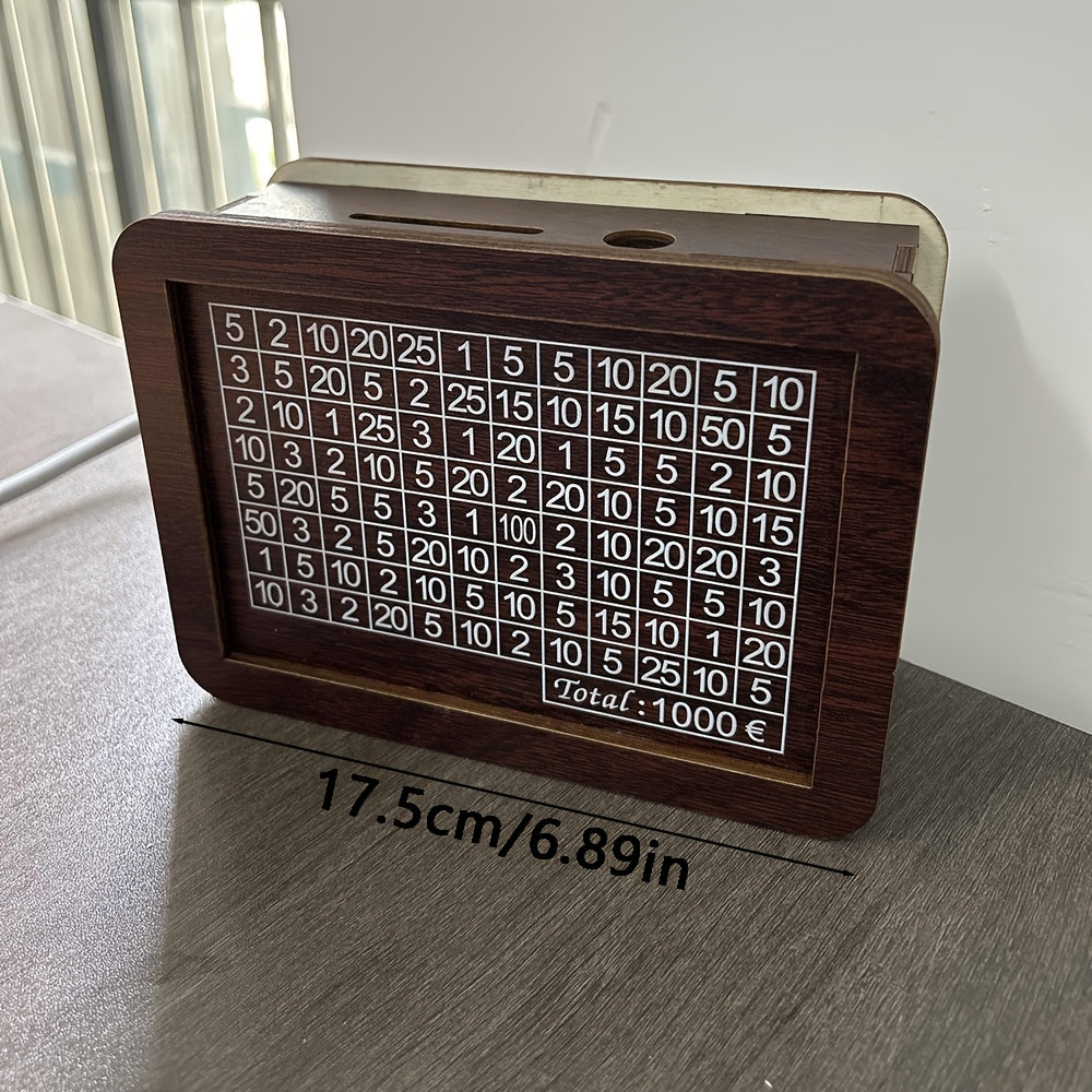 Tirelire en bois avec grille d'objectif d'épargne à cocher