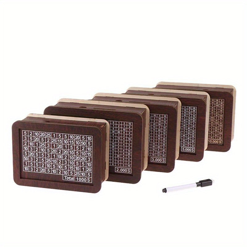 Tirelire en bois avec grille d'objectif d'épargne à cocher