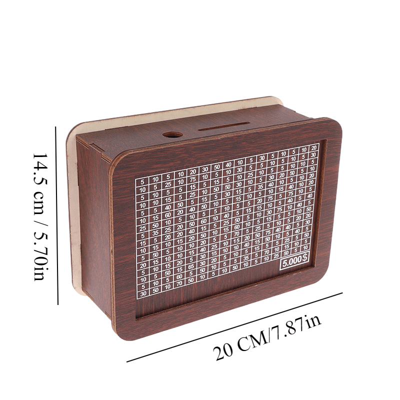 Tirelire en bois avec grille d'objectif d'épargne à cocher