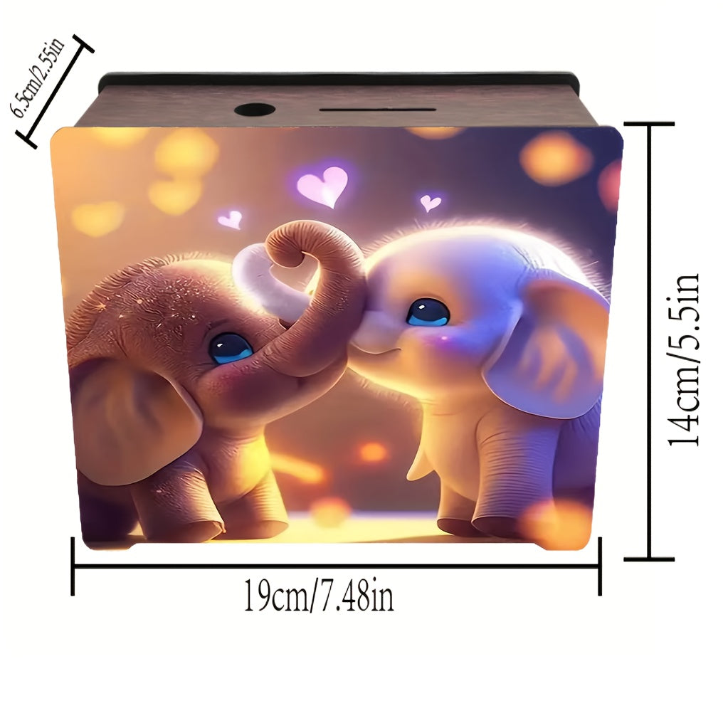 Tirelire boîte en bois éléphants amoureux, décor cœur