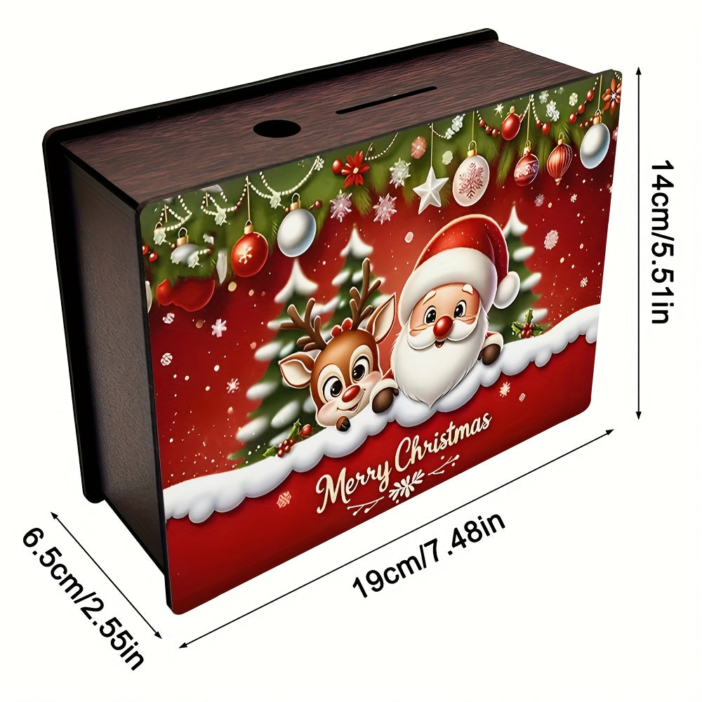 Tirelire boîte en bois à façade imprimée — décor de Noël