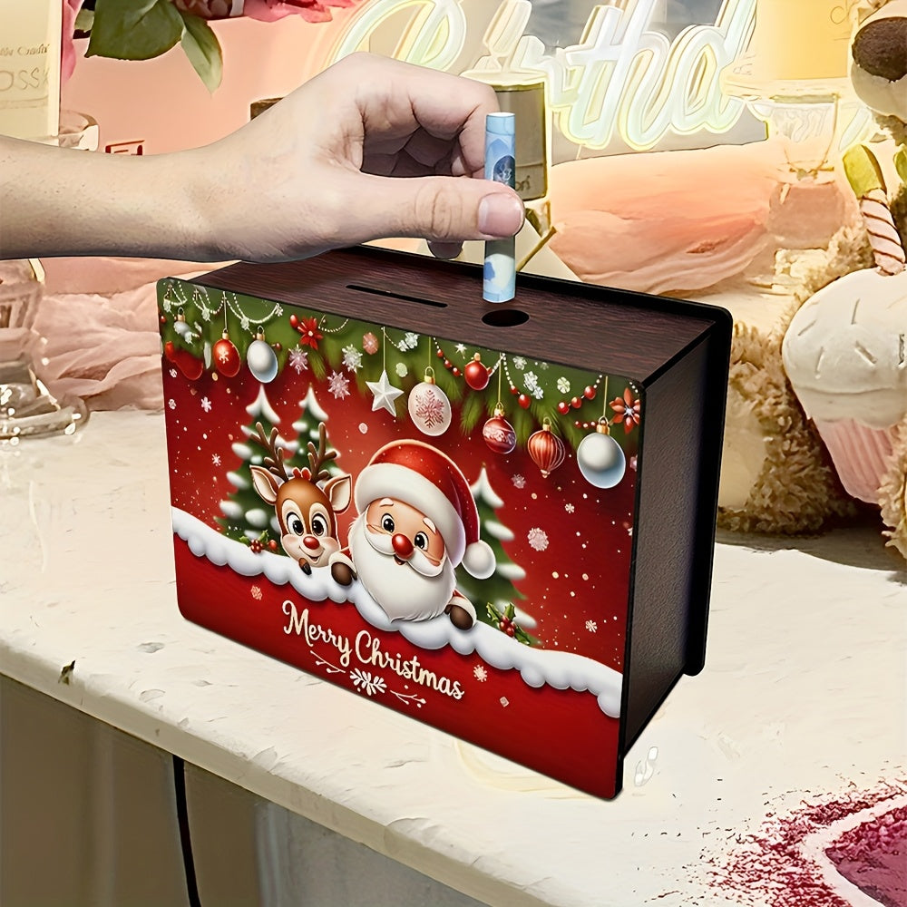 Tirelire boîte en bois à façade imprimée — décor de Noël
