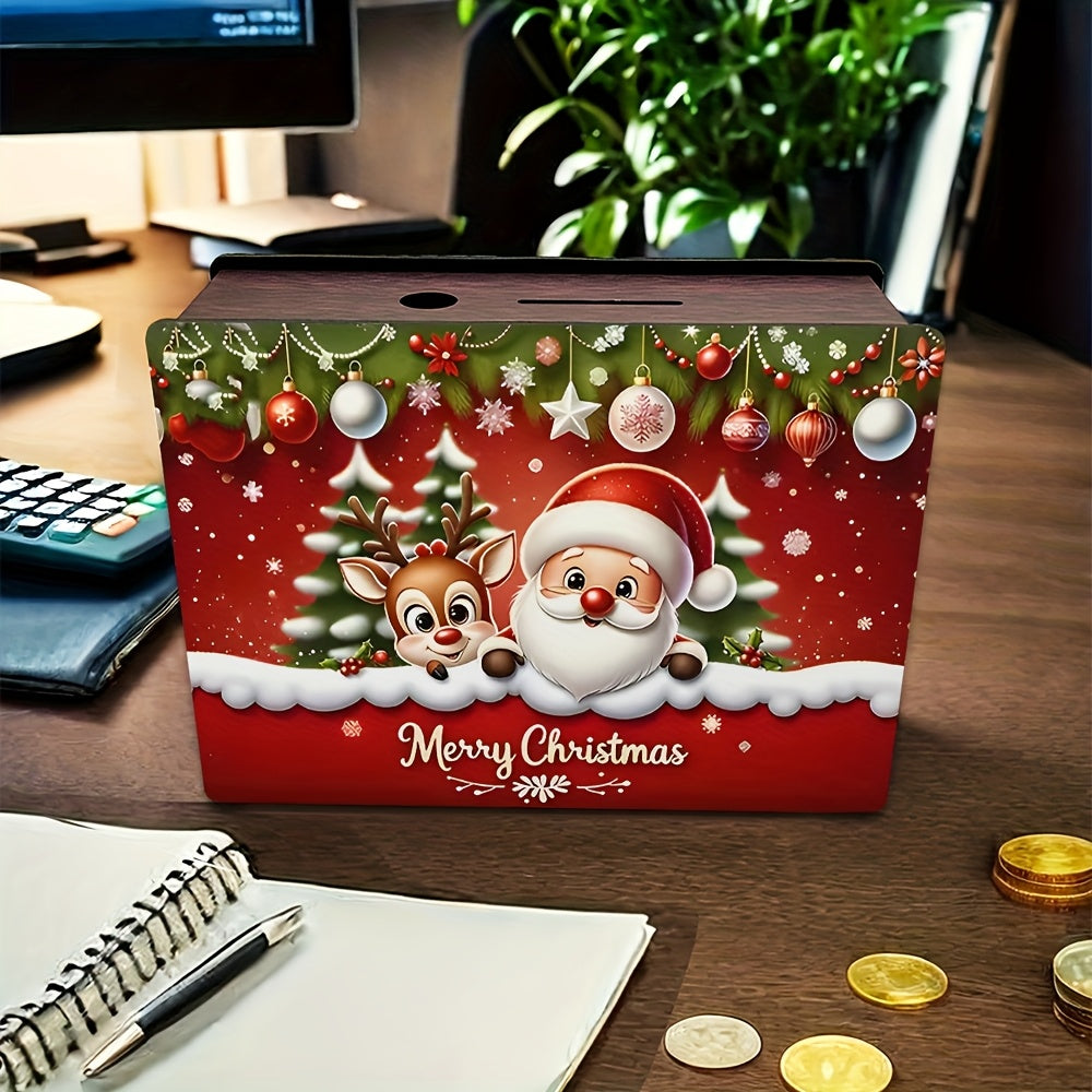 Tirelire boîte en bois à façade imprimée — décor de Noël
