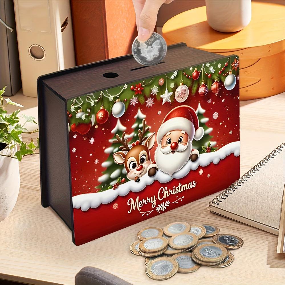 Tirelire boîte en bois à façade imprimée — décor de Noël