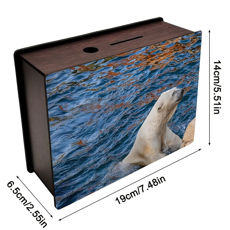 Tirelire boîte en bois ours polaire, photo arctique