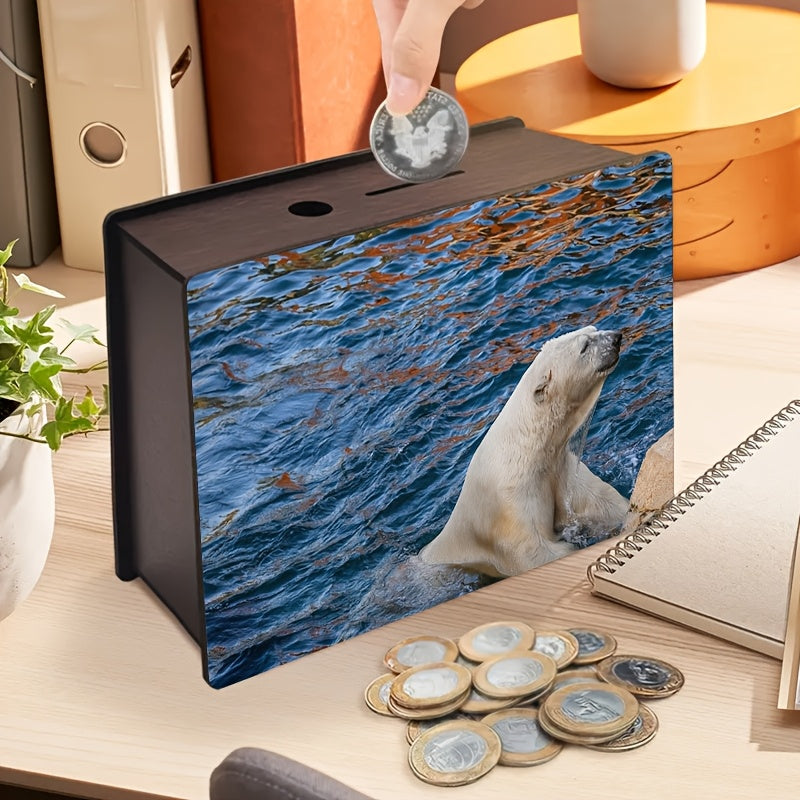 Tirelire boîte en bois ours polaire, photo arctique