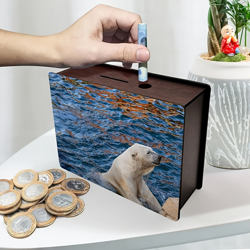 Tirelire boîte en bois ours polaire, photo arctique