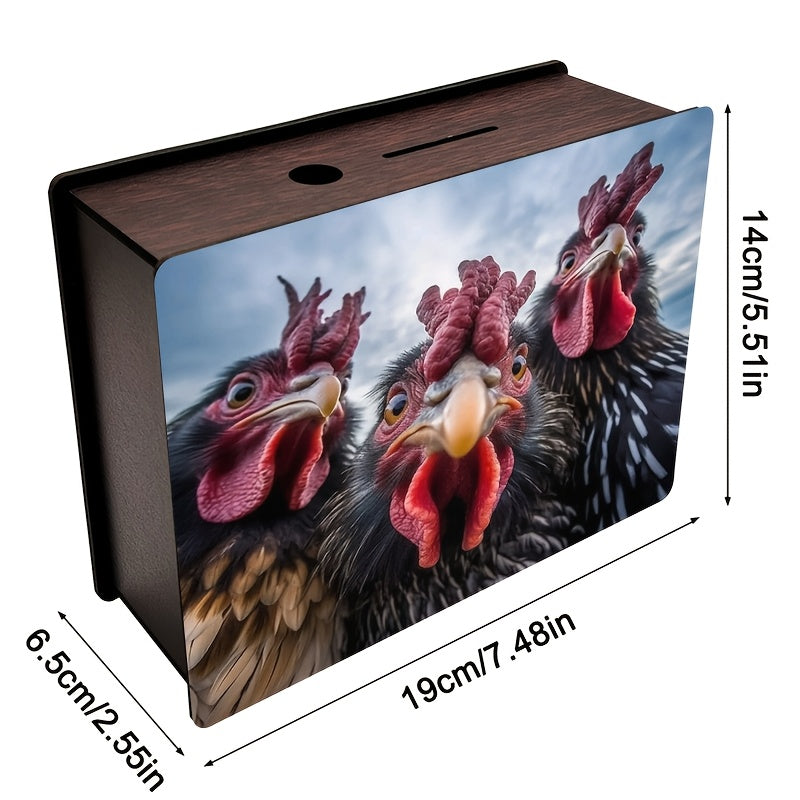 Tirelire boîte en bois photo de poules, gros plan