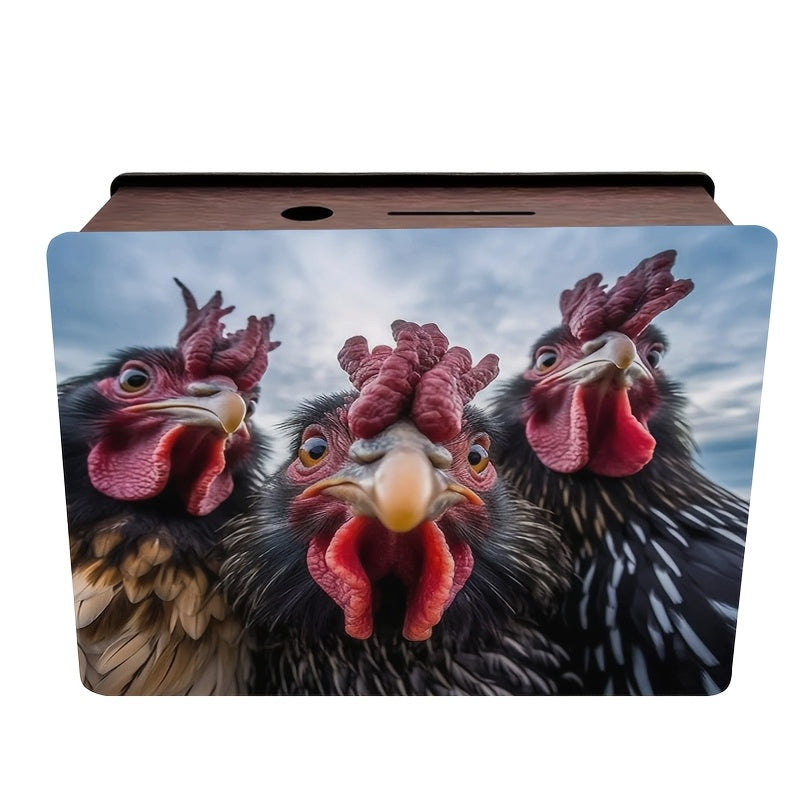 Tirelire boîte en bois photo de poules, gros plan