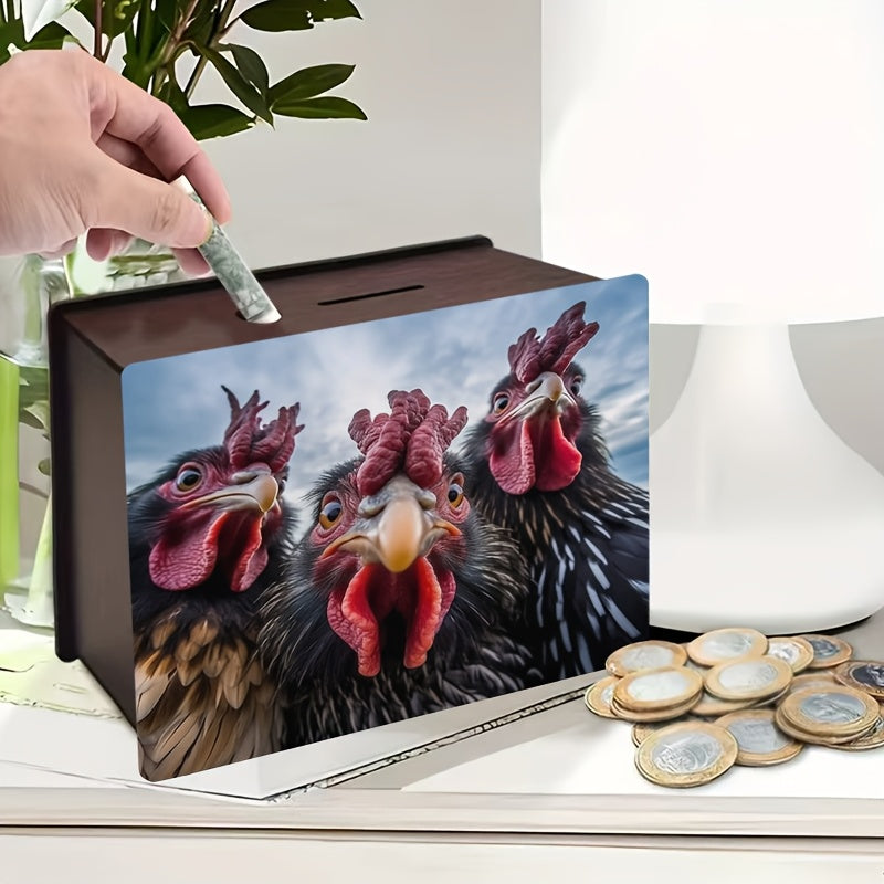 Tirelire boîte en bois photo de poules, gros plan